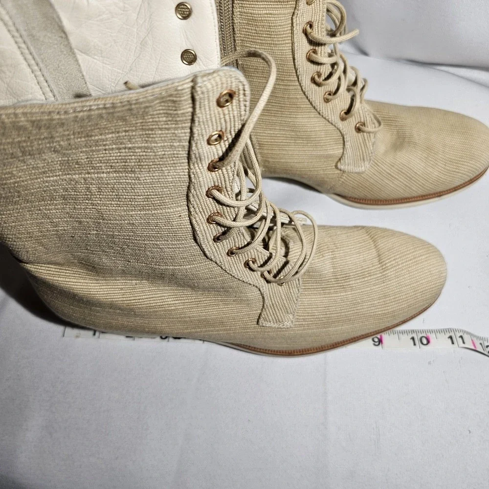FARRUTX Men's beige textile lace-up calf boot‎ side zip leather lined size 39**
